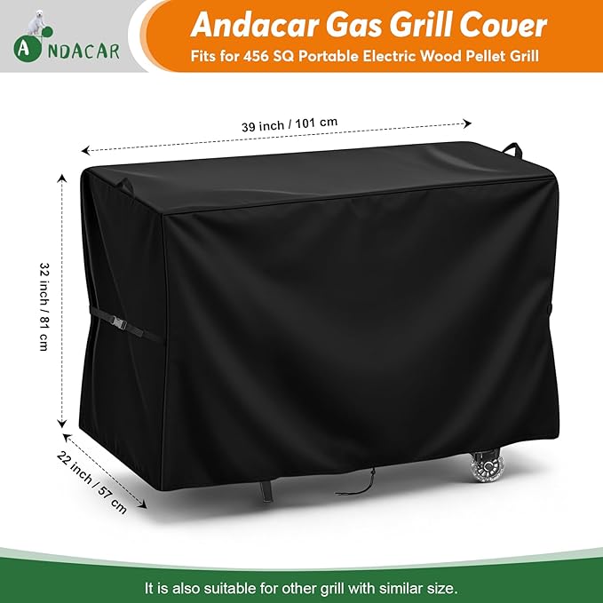 Charcoal Grills Cover for 456 SQ Portable Electric Wood Pellet Grill, Waterproof Outdoor Grill Cover BBQ Grill Cover Barbeque Grill Cover (Cover Only) - 39" L×22" W×32" H, Black