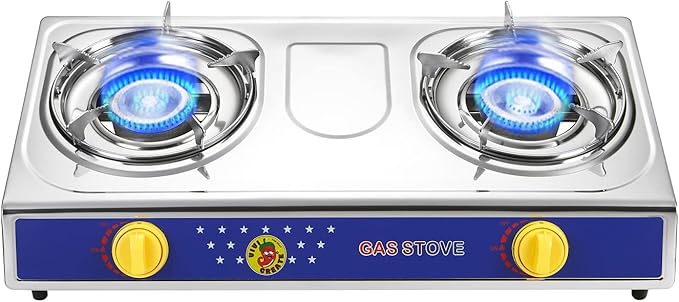 Vivicreate 2 Burner Propane Stove, [20000 BTU] Portable Camping Gas Cooktop with Auto Ignition, Stainless Steel Outdoor Cooker with Regulator & Hose for RV, Backyard, Camping and Emergency Use