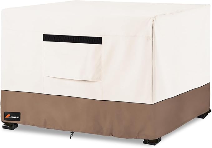 Fire Pit Cover Square, Outdoor Heavy Duty Durable 600D 100% Waterproof Tear-Resistant 28-30 Inch Fire Pit Cover, Patio Fire Pit Table Covers, Beige 30" L x 30" W x 25" H
