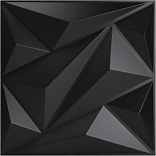 Art3dwallpanels PVC 3D Wall Panel Diamond for Interior Wall Décor in Black, 19.7" x 19.7" Wall Decor PVC Panel, 3D Textured Wall Panels, Pack of 12 Tiles