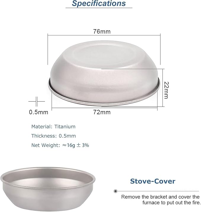 Alcohol Stove with Cover Titanium Portable Camping Backpacking Hiking Stove with Carry Bag (Stove+Cover)