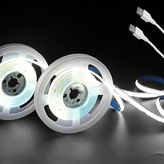 Aclorol 5V COB LED Strip Lights 6000K Cold White USB LED Strip Lights for Bedroom 8mm Width High Density 320LEDs/M Bright for TV Monitor Backlights Under Cabinet Counter Display Case CRI90+ (2 Pack)