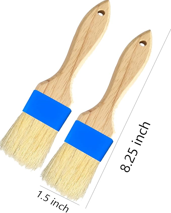 Pastry Basting Brush - Food Grade, Non-Shedding Natural Bristle, Heat Resistant Wooden Handle, Durable Kitchen Tool for Baking, Cooking, Butter, Egg Wash, Glazing, Oil, Sauce (Set of 2, 1.5", Blue)