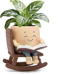 Smily Face Rocking Chair Reading Book Planter Pots with Drainage Hole, Cute Resin Flower Head Succulent Planters for Indoor Plants, Gift IdeaI for Mother Birthday Christmas
