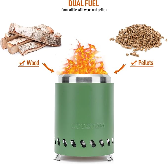 Portable Table Top Fire Pit with Stand, 5.5" Stainless Steel Mini Outdoor Low Smoke Burning Tabletop Firepit Fueled by Pellets or Wood, for Outside Camping Green