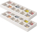 2Pcs Desk Drawer Storage Tray, Nightstand Organizer Tray, Necklace Bracelet Ring Earring Jewelry Display Tray, Grid Table Organizer Holder Tray for Sunglass, Phone, Watch, Perfume (12 grid)/Beige