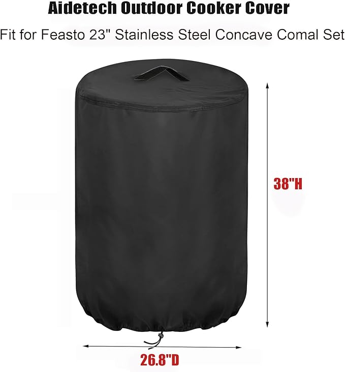 Outdoor Cooker Cover for Feasto 23" Stainless Steel Concave Comal Set, Portable Waterproof Dustproof Cover for Discada Disc Cooker Cazo para Carnitas Tortillas Stir Fry Wok- 26.8”Dx38”H