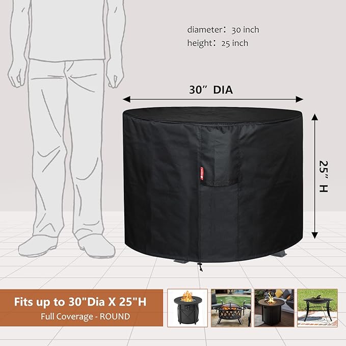SheeChung Fire Pit Cover Round 30"Dx25"H,Propane Firepit Covers for BALI OUTDOOR Fire Pit,Waterproof 600D Outdoor Cover,Outside Gas Fire Pit Cover