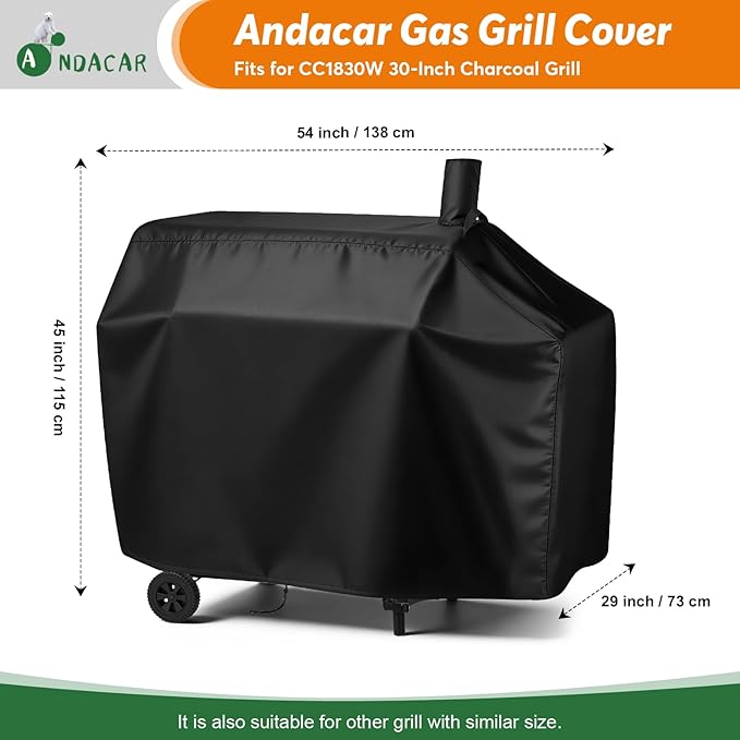 Charcoal Grill Cover for CC1830W 30-Inch Charcoal Grill, Smoker Grill Cover for CC1830SC 30-Inch Outdoor Grill Waterproof BBQ Grill Cover - 54" L×29" W×45" H, Black