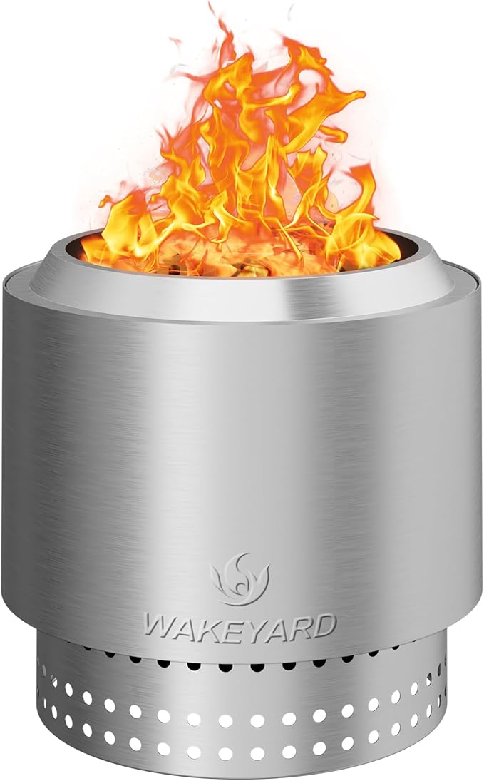 15 inch Smokeless FirePit with Waterproof Bag & Poker, Stainless Steel Outdoor Smokeless Fire Pit, Wood Burning Fire Pit for Patio, Camping, Backyard