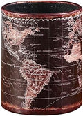 Black World Map Pencil Holder for Desk, PU leather Pencil Cup, Globe Pen Holder for Desk Office Supply Organizer PH46