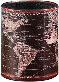Black World Map Pencil Holder for Desk, PU leather Pencil Cup, Globe Pen Holder for Desk Office Supply Organizer PH46