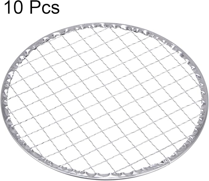 HARFINGTON 10pcs Round BBQ Grill Net 6.5" Dia Galvanized Iron Barbecue Mesh Mat for Baking Smoking Charcoal Grilling Roasting