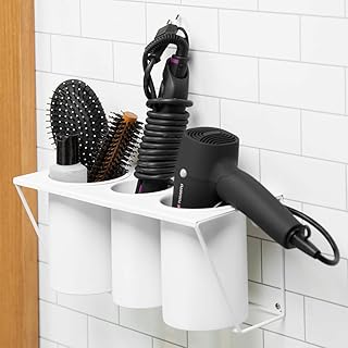 JackCubeDesign Wall Mount Hair Dryer Holder Hair Styling Product Care Tool Organizer Bath Supplies Accessories Tray Stand Storage Bathroom Steel (White) MK470A