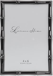 Lawrence Frames 4x6 Black Polished Metal Picture Frame with Bamboo Design