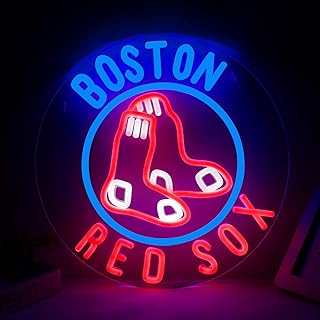 WonderfulLife Red Sox Neon Sign for Boston Baseball Team Logo,Led Neon Lights for Sports Man Cave Bar Office or Living Room Decor,Perfect Gifts for MLB Fans.