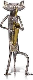 Too-arts A Playing Saxophone Cat Metal Sculpture Iron Statue Handwork Handicrafts, 3 Funny Design