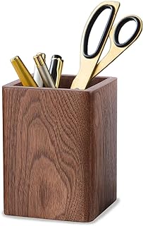 Wooden Pencil Holder, Stationery Organizer, Square Pen Cup Holder, Black Walnut Wood, Handwork, Desk Decoration, for Stationery, Make up Brushes, Desks, Offices (Brown)