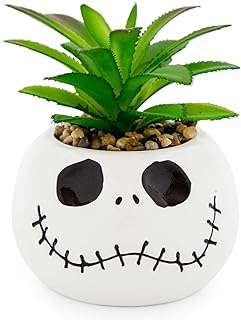 Toynk Disney The Nightmare Before Christmas Jack Skellington 3-Inch Ceramic Mini Planter with Artificial Succulent | Small Flower Pot, Faux Indoor Plants for Desk Shelf, Home Decor Trinket Tray