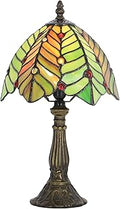 Small Tiffany Lamp Mini Accent Table Lamp Stained Glass Desk Memory Lamp Sympathy 8X14.5 Inch (Brown Green Leaf)