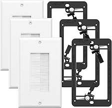 VCE Brush Wall Plate with Low Voltage Mounting Box, Cable Management Cover for Wall-Mount TV, HDMI Ethernet Cord Pass Through, 3-Pack (White+Black)