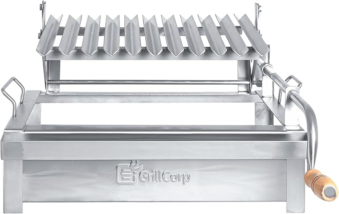 Junior Argentine Grill – Portable & Built-in 100% Stainless Steel BBQ with Lifting System & Drip Pan – Fits Junior Grillcorp Roasting Box – Outdoor Cooking & Camping Accessory
