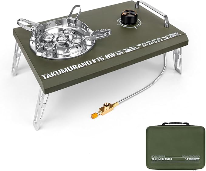 Propane camping stove, Desktop & Embed Folding Gas Stove, Household Gas Stove with Carrying Handle, Outdoor Camping Cooking Stove, 15800W, Green