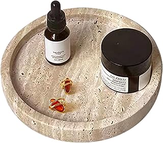 Real Travertine Tray for Jewelry Ring Dish, 5.9Inches Round Vanity Tray Marble Trinket Dish Decorative Tray Decor, Catch All Tray for Perfume, Candle, Jewelry Dish, Small Things(Beige)