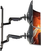 17-49" Dual Monitor Wall Mount - Fits Ultrawide Screens, Heavy Duty Gas Spring Arm with Long 35.4" Pole for Max Height Adjustment, Holds 44 lbs per Arm, VESA 75/100mm, Black