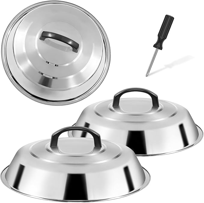12 Inch Stainless Steel Cheese Melting Dome - 3 Pack BBQ Griddle Accessories, Basting Cover & Steaming Cover Wok Lids, Fits Blackstone Camp Chef Flat Top Griddle, Indoor Outdoor Use
