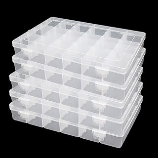 5 Pack Plastic Jewelry Organizer Box 18 Big Girds Clear Storage Organizer Case with Adjustable Dividers Jewelry Storage Container Multi Compartment Storage Box for Washi Tape, Bead, Gem, Rock