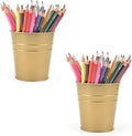 Pen Holder Cup For Desk Pencil Holder Metal Marker Pen Organizer Storage Small Tinplate Flower Pot Succulent Bucket Planters for Office Home - 2 Pack (Gold)