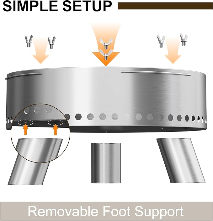 Smokeless Fire Pit, 19.5 Inch Portable Smokeless FirePit for Outside with Fire Poker and Carry Bag, Stainless Steel FirePit, Easy Setup and Storage, Sliver