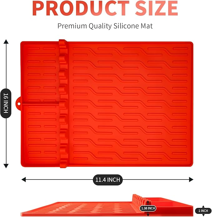 Silicone Grill Mat Compatible with Blackstone, Silicone Griddle Tools Mat with Drip Pad, Spatula Pad Griddle Accessories for Outdoor BBQ or Kitchen Countertop (Orange)