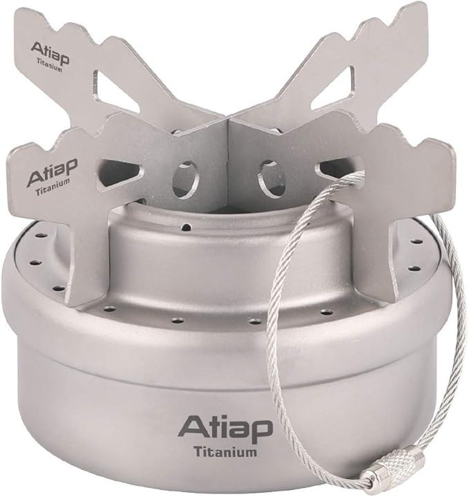 Alcohol Stove, Titanium Portable Camping Backpacking Hiking Stove with Cross Stand Carry Bag