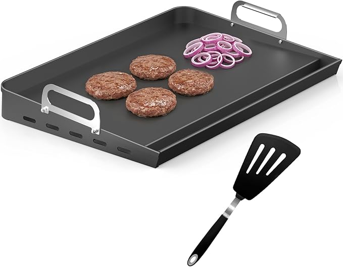 EUTRKei 23" x 16" Nonstick Griddle for Gas Grill, Heavy-Duty Cast Iron Griddle for Stove Top with Grease Groove, Reinforced Flat Top & Effortless Cleanup, for Parties, Camping &Tailgating
