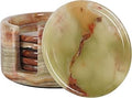 Radicaln Green Onyx Marble Coasters Set of 6 Handmade 3.5" Inches Round Drink Coasters & Cup Coasters for Coffee Table Decor, Ideal Stone Coasters with Holder for Dining Table