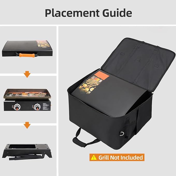 NOELIFE Padded Carry Bag for Blackstone 22 Inch Griddle & 17 Inch Tabletop Griddle with Hood Lid on Stand, 600D Water-resistant Outdoor Grill Carrying Case Fit for Model 1891 & 1814, Black (Bag Only)