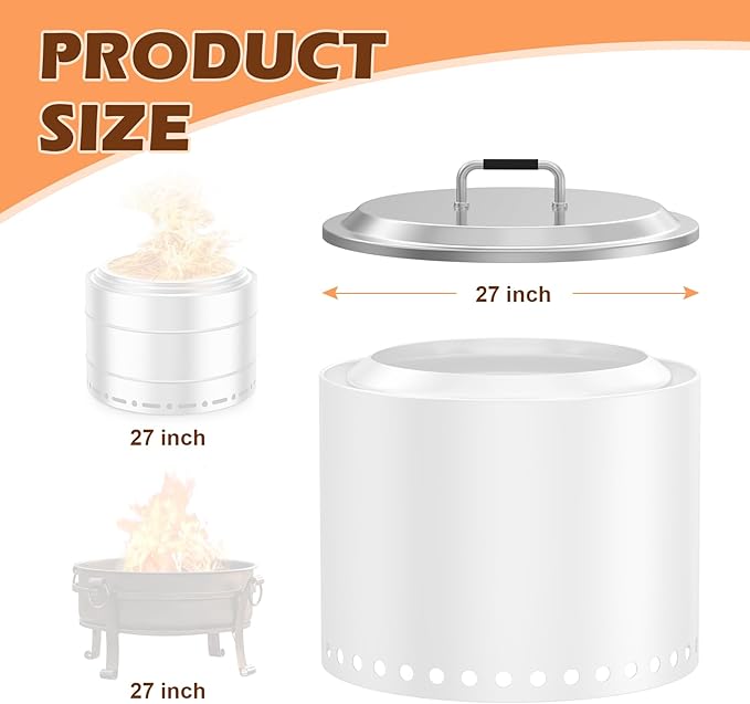 Fire Pit Lid for Solo Stove Yukon 27" Accessories, Round Fire Pit Cover for Solo Stove Lid Yukon Cover, Stainless Steel Lid with Handle for Solo & More 27" Firepit Camping Accessory
