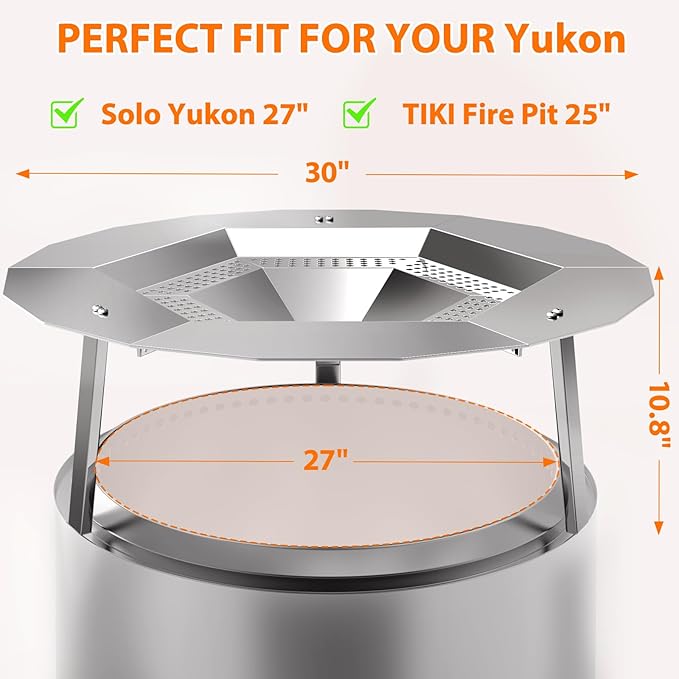 Heat Deflector for Solo Stove Yukon 1.0 & 2.0 – 27" Fire Pit Heat Diffuser Accessory, Heavy-Duty 304 Stainless Steel, Outdoor Heat Deflector with Spark Guard – Solo Stove Yukon Accessories