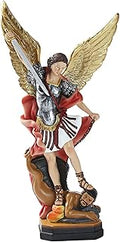QIANLING 8.7 inch St Michael Statue, Archangel Michael Statues, San Miguel Arcangel Statue,Michael Archangel Defeated Lucifer Tramples Demon Statues, Religious Collectible Angel Sculpture