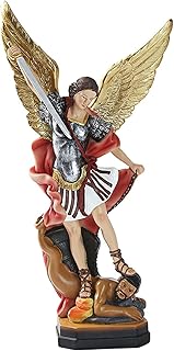 QIANLING 8.7 inch St Michael Statue, Archangel Michael Statues, San Miguel Arcangel Statue,Michael Archangel Defeated Lucifer Tramples Demon Statues, Religious Collectible Angel Sculpture