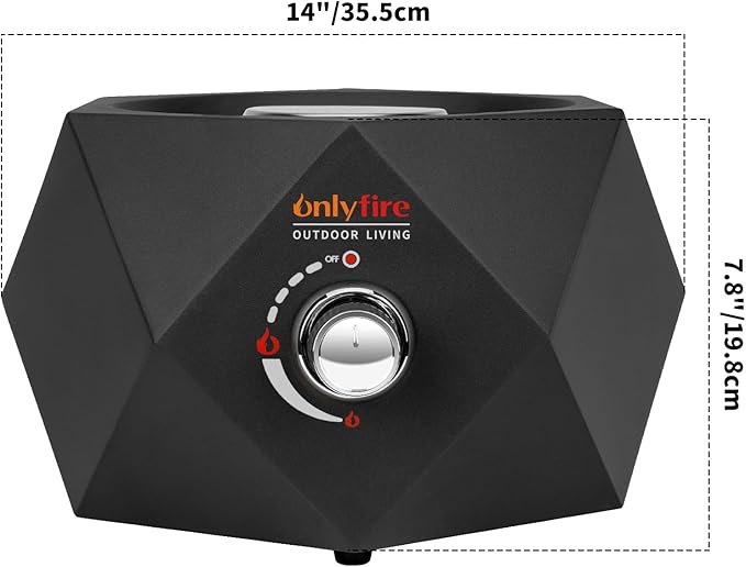 ONLYFIRE OUTDOOR LIVING 14” Modern Tabletop Fire Pit for Table with Umbrella Hole, Portable Gas Firepit for 1lb Propane Gas, Patio Backyard Porch Camping RV Tailgating, Bottom-Mounted FP003
