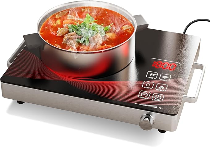 1800W Infrared Hot Plate, Portable Single Burner Electric Cooktop with Timer & Touch Control, 18 Heat Levels, Ceramic Cooktop for All Cookware