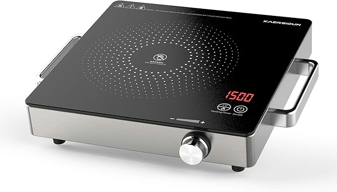 Hot Plate Electric Single Burner 1500W Portable Burner for Cooking with Adjustable Temperature & Stay Cool Handles, Stainless Steel Easy To Clean, Non-Slip Rubber Feet, Compatible for All Cookwares
