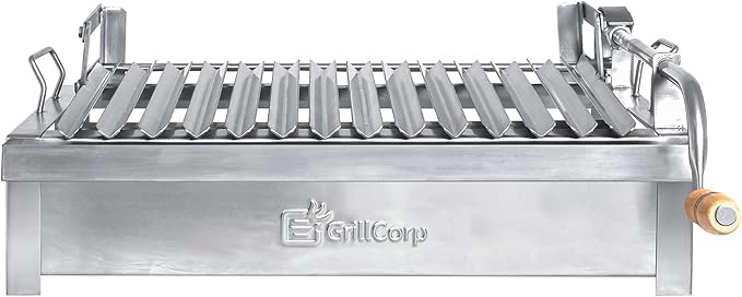 Medium Argentine Grill – Portable & Built-in 100% Stainless Steel BBQ with Lifting System & Drip Pan – Fits Medium Grillcorp Roasting Box – Outdoor Cooking & Camping Accessory