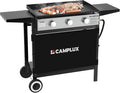 CAMPLUX Propane Griddle Flat Top, 3-Burner Gas Griddle with 3mm Thick Non-Deformable Plate & Ceramic Non-Stick Coating, 33,000 BTU Outdoor Cooking Station with Wheels and Side Shelves for Camping