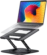 AOEVI Adjustable Laptop Stand with 360 Rotating Base, Computer Stand for Laptop Ergonimic Foldable Laptop Riser for Desk Compatible with MacBook Pro/Air Notebook up to 16 Inches, Black