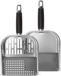 Griddle Scoop for Blackstone with a Any-Edge Hook, Stainless Steel Griddle Portable Food Mover for Stir Fry and Move Food, Classic & Sifting Grill Shovel, 2 Pack