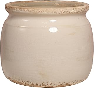 Ceramic Planter & Vase for Wabi Sabi Decor, 6.29 Inch Nordic Minimalist Flower Pot with Drainage Hole for Indoor Plants, Boho Tabletop Bookshelf & Living Room Decoration, Unique Gift (Antique Ivory)